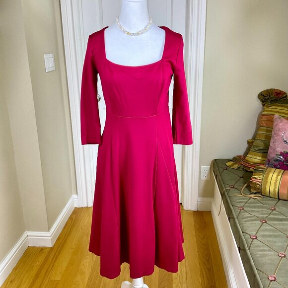 Anthropologie Dress Maeve Red Jersey Knit Square Neck Flare Skirt Jocelyn (S) - Picture 1 of 8